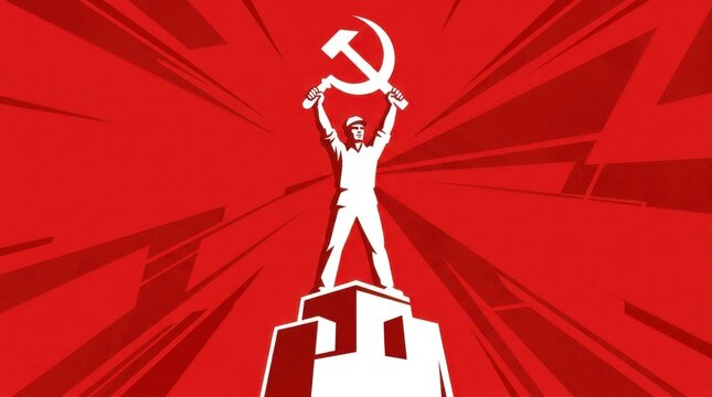 Abstract Socialist Realism Style Silhouette of Worker with Hammer and Sickle