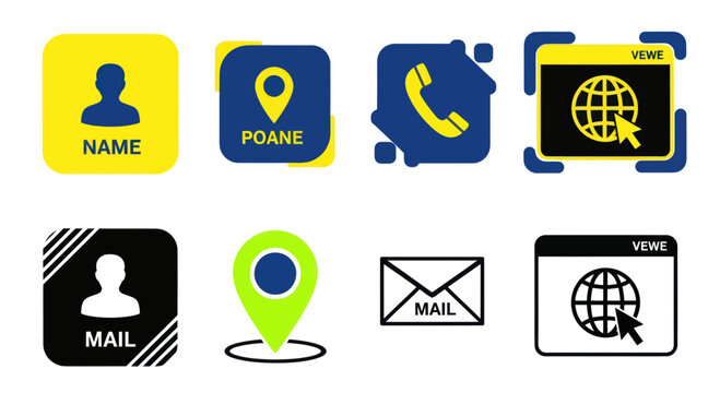 Contact Information Icons: Name, Location, Phone, Mail, Web