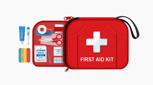 A complete first aid kit opens up, its contents are neatly arranged to showcase all the essential supplies, a comprehensive collection of medical supplies to handle minor injuries and emergencies.