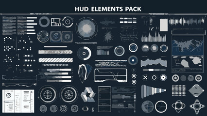 Fototapeta premium hud elements pack a comprehensive monochrome white interface graphic collection on black background high quality professional detailed modern