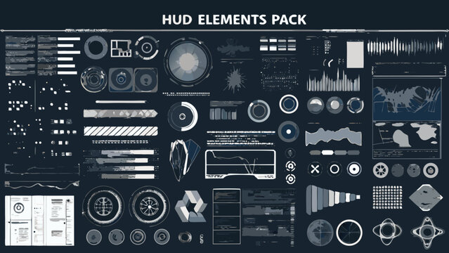 hud elements pack a comprehensive monochrome white interface graphic collection on black background high quality professional detailed modern