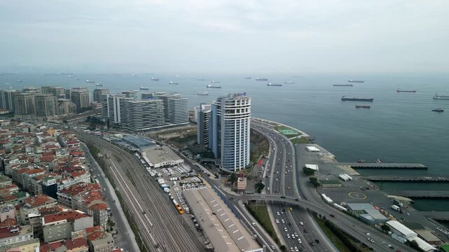 Istanbul/Turkey circa 2023: Radisson Blu Hotel Ottomare, long rotation shot