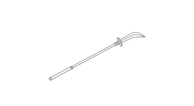Ancient Chinese Guan Dao weapon, a polearm with a blade, isolated on white background, illustration