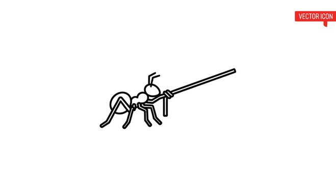 Ant Carrying a Long Stick, Vector Illustration