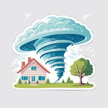 Tornado approaching a house and tree