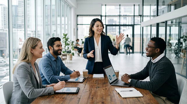 Diverse Group of Professional Business People Having a Productive Meeting and Presentation in a Modern Office