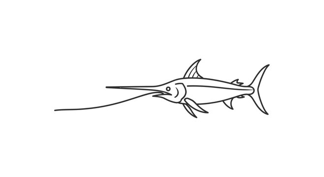 Minimalist Line Art Swordfish Silhouette with Fishing Line