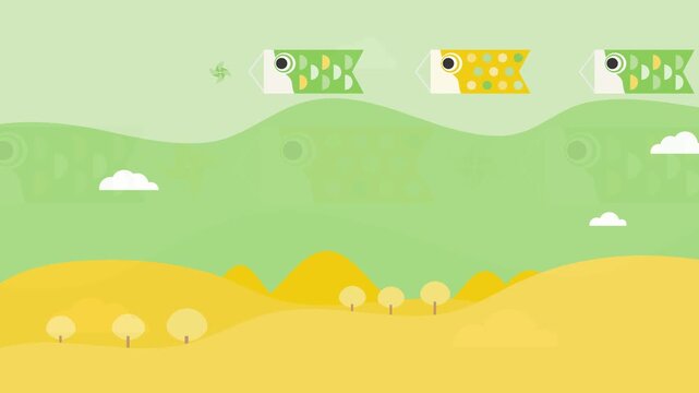 Children&rsquo;s Day Koinobori Banner Animation  Horizontal Japanese Holiday Background - Copy Space