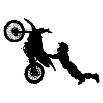 FMX Fender Grab Silhouette, Freestyle Motocross Extreme Stunt Action