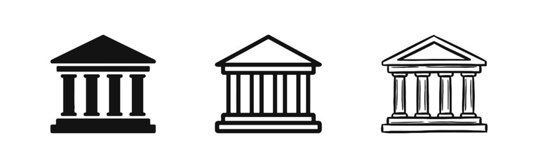 Obraz premium Classical Building with Columns Icon Set for Bank or Museum