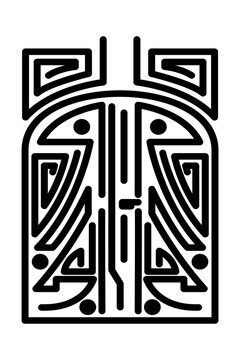 Symmetrical Line Encrypted Abstract - Futuristic Gate Structure and Obelisk Architectural Icon