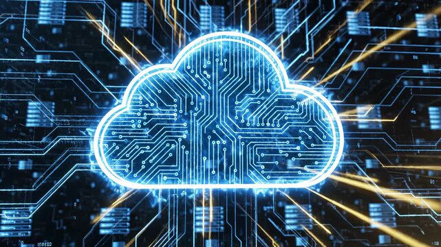 Cloud computing circuit design highlighting artificial intelligence and digital evolution