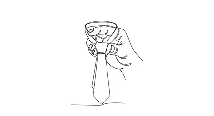 Obraz premium Business, office, hand tying tie, minimalist line drawing, simple illustration