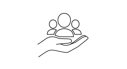 Obraz premium Support, care, and protection concept, people or customers in hand, simple line illustration