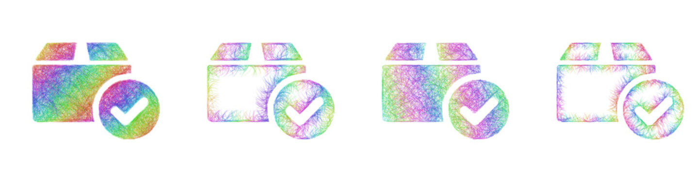 Multicolored sketch order confirmed icon design set