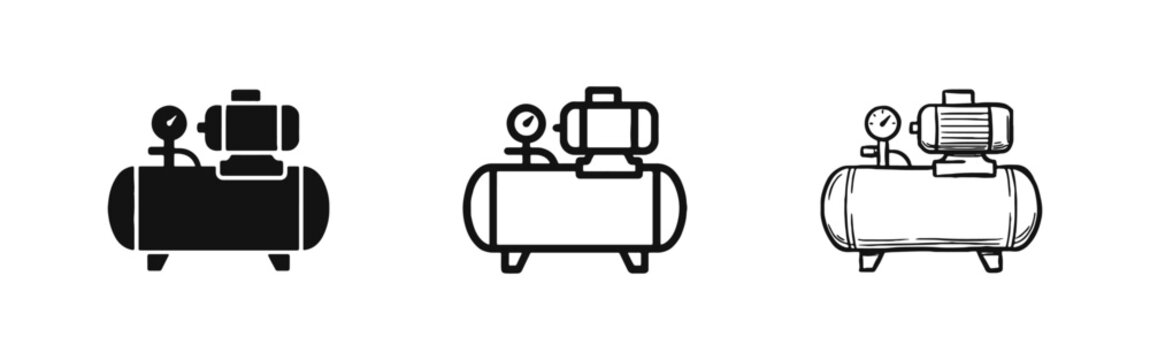 Air Compressor Machine Icon Set - Industrial Power Tool Vector Illustration