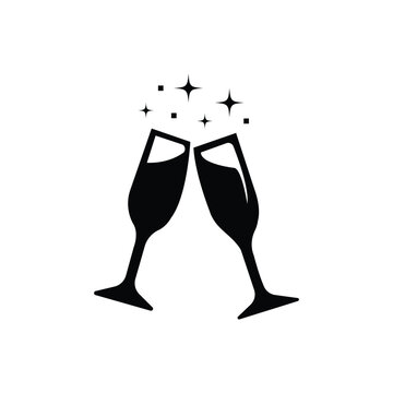 Silhouette Clinking Champagne Glasses Vector art for Celebration
