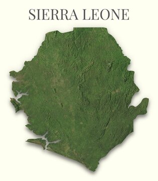 Sierra Leone terrain map. Raster relief illustration of Sierra Leone. Hillshaded physical map. Elements of this image derrived from NASA imagery and SRTM dataset.