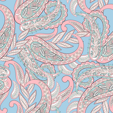 Decorative floral paisley vector seamless pattern ideal for prints and stationery.
