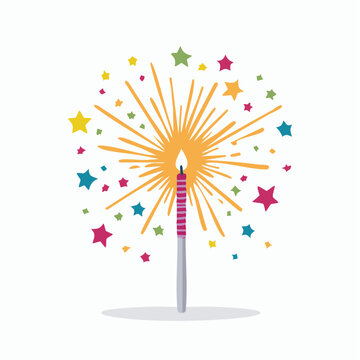Birthday Sparkler with Colorful Stars and Fireworks