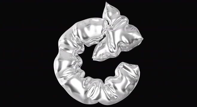 Abstract inflatable balloon chrome arrow shape. Trendy inflated plastic 3D geometric object, motion futuristic animation design on alpha