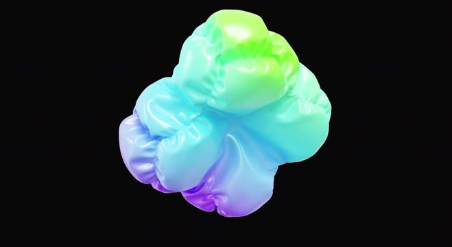 Abstract inflatable balloon shape. Trendy inflated plastic 3D geometric object, motion futuristic animation design on alpha
