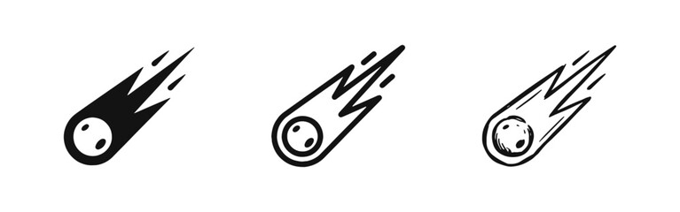 Meteor Icon Set, Falling Comet or Asteroid with Flame Trail, Space Astronomy Symbols © drawing lines