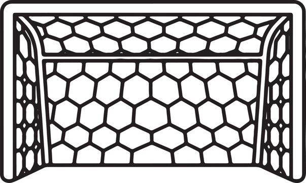Soccer goal net line art icon showing football gate with hexagonal mesh for stadium and field sports.