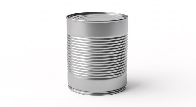 Metallic food can isolated on white background for product mockups