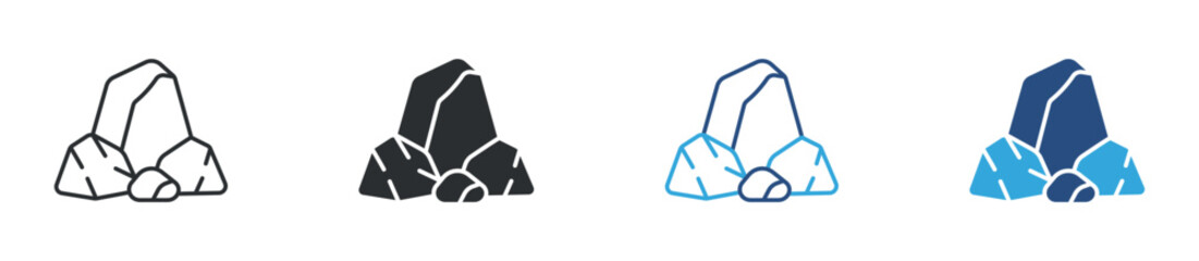 Rock and stone icon set. Nature and geology concept. Mountain rocks in outline, solid and color variations. Vector illustration. © Icon Atelier