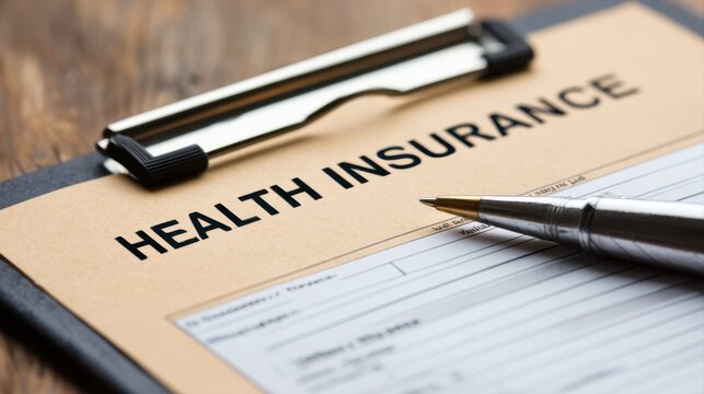A close-up image of health insurance form on a clipboard. Medical and insurance concept.