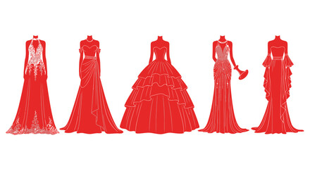 Collection of Elegant Red Evening Gowns on Mannequins - Fashion Design © nia
