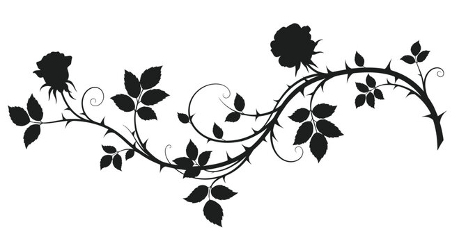Black Rose Vine Silhouette - Elegant Floral Swirl Vector Graphic