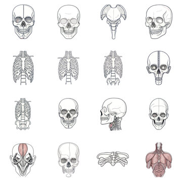 Human Skull and Rib Cage Anatomy Illustrations - Set