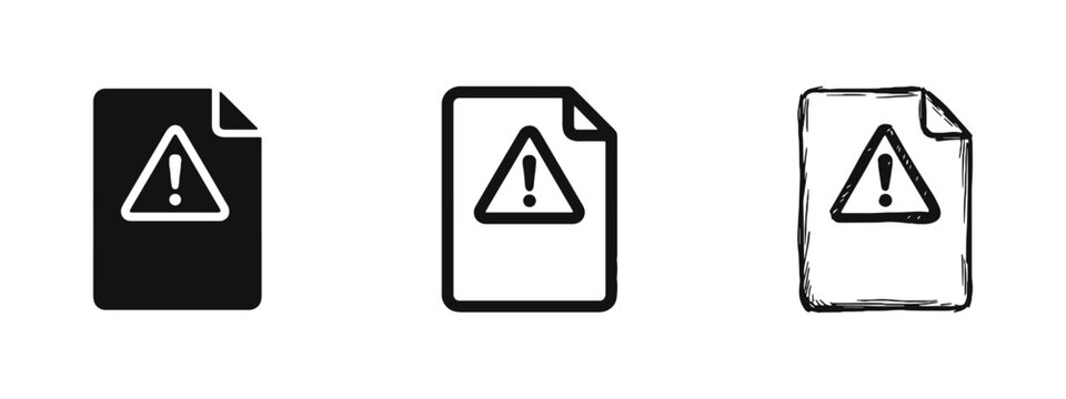 Warning file icons showing document with exclamation mark triangle