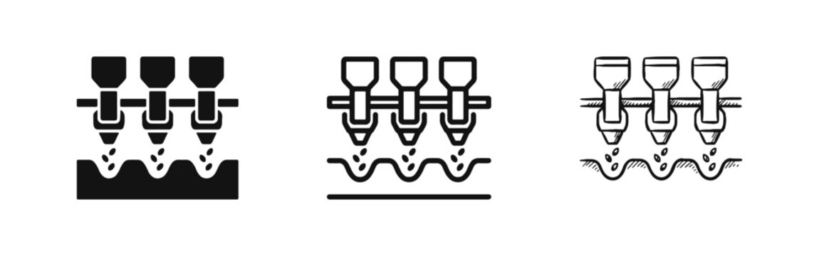 Agricultural seed planter icons for farming and soil cultivation