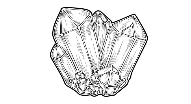 Detailed illustration of a clear quartz crystal cluster