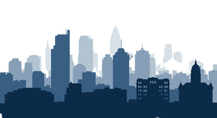 Fototapeta premium Silhouette of city skyline with skyscrapers and buildings