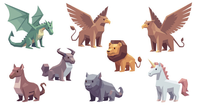 Collection of pixel art fantasy creatures and animals