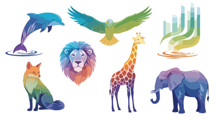 Obraz premium Collection of colorful animals including lion fox giraffe