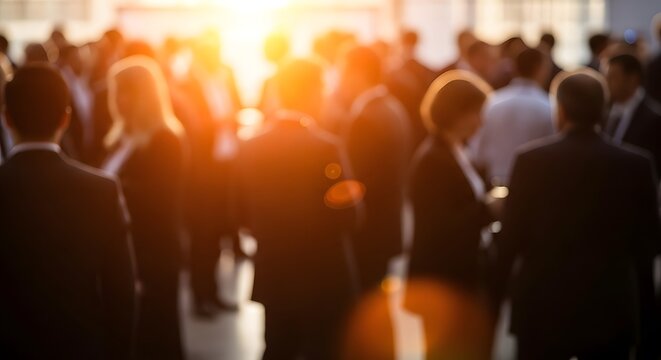 Blurred crowd at event people gathered with bright light source