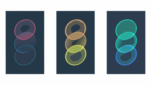 abstract overlapping circles arrangement three colorful geometric compositions with soft glow high quality professional detailed modern elegant stylish