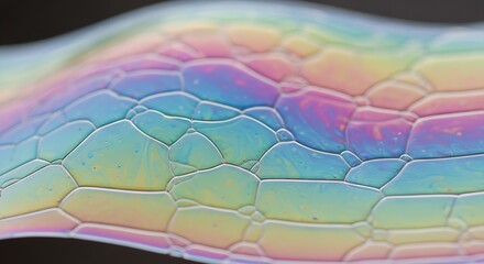 Fototapeta premium Macro Close-Up of Iridescent Soap Bubbles Forming a Mosaic Pattern, Abstract Rainbow Colors