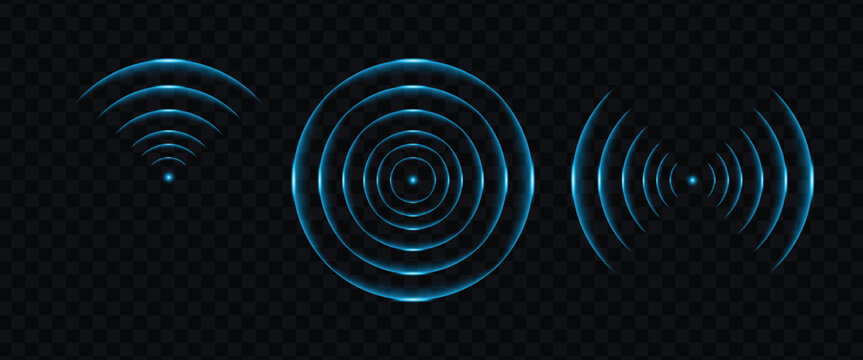 Round light effect. Wifi range. Sound wave. Signal concentric circle. Radio station signal. Water ripple with circle waves. A place or a painful point. Radar screen. Vector effect.