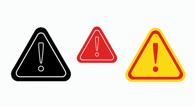 Three Warning Triangle Icons with Exclamation Marks in Red, Yellow, and Black.