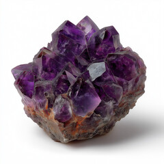 Fototapeta premium Mystical Amethyst Cluster: A stunning cluster of amethyst crystals radiates with a deep, mesmerizing purple hue, their facets catching the light and hinting at the earth's ancient secrets.