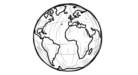 Hand-drawn sketch of planet Earth, global continents outline © rahma