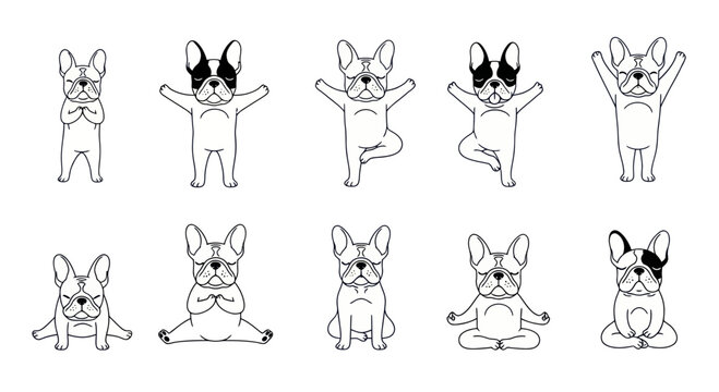 French Bulldog Yoga Poses Collection - Cute Dog Illustrations