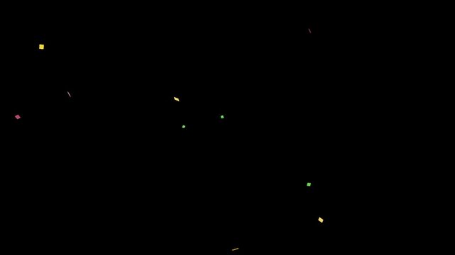 Colorful confetti popping from bottom corners on black background, 16:9 horizontal video, Full HD