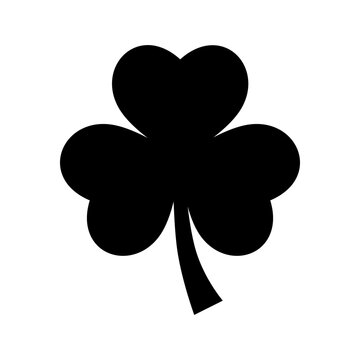 Black Shamrock Silhouette Single Isolated Minimalist Three-leaf Clover Solid Dark Shape for St. Patrick's Day Design Irish Luck Symbol Nature Foliage Cutting File Icon. Vector Image.